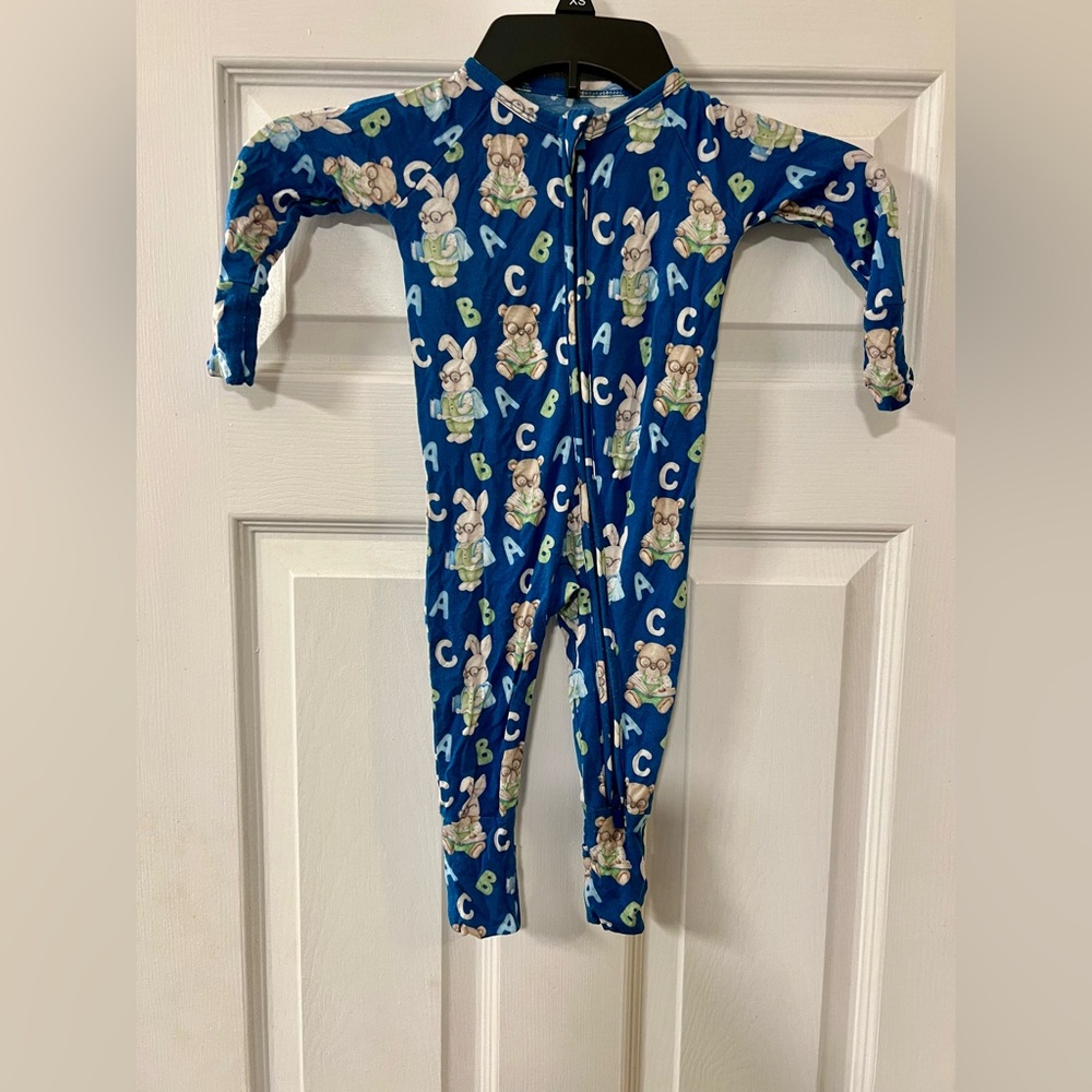 Blue ABC Bunny & Bear Bamboo Romper 3-6 Months